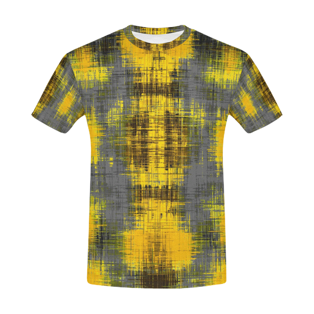 geometric plaid pattern painting abstract in yellow brown and black All Over Print T-Shirt for Men (USA Size) (Model T40)