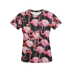 Beautiful Pink Flamingos Summer Pattern All Over Print T-Shirt for Women (USA Size) (Model T40)