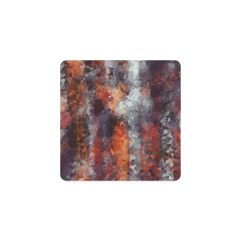psychedelic geometric polygon shape pattern abstract in orange brown red black Square Coaster