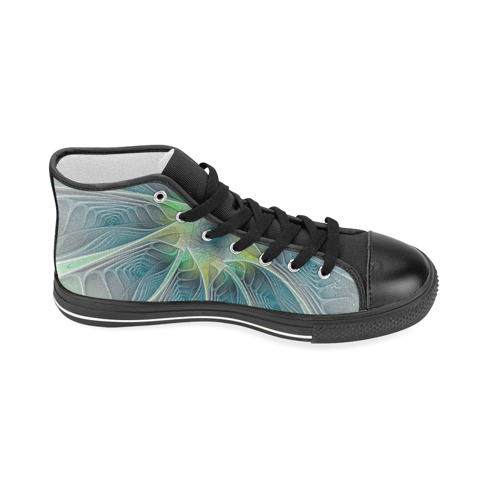 Floral Fantasy Abstract Blue Green Fractal Flower Women's Classic High Top Canvas Shoes (Model 017)