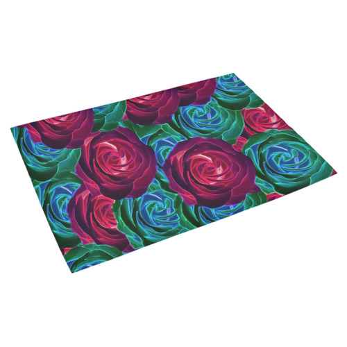 closeup blooming roses in red blue and green Azalea Doormat 30" x 18" (Sponge Material)