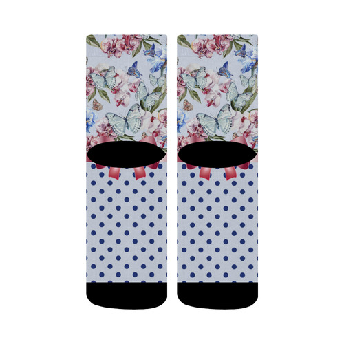 Watercolor Flowers Butterflies Polka Dots Ribbon B Crew Socks