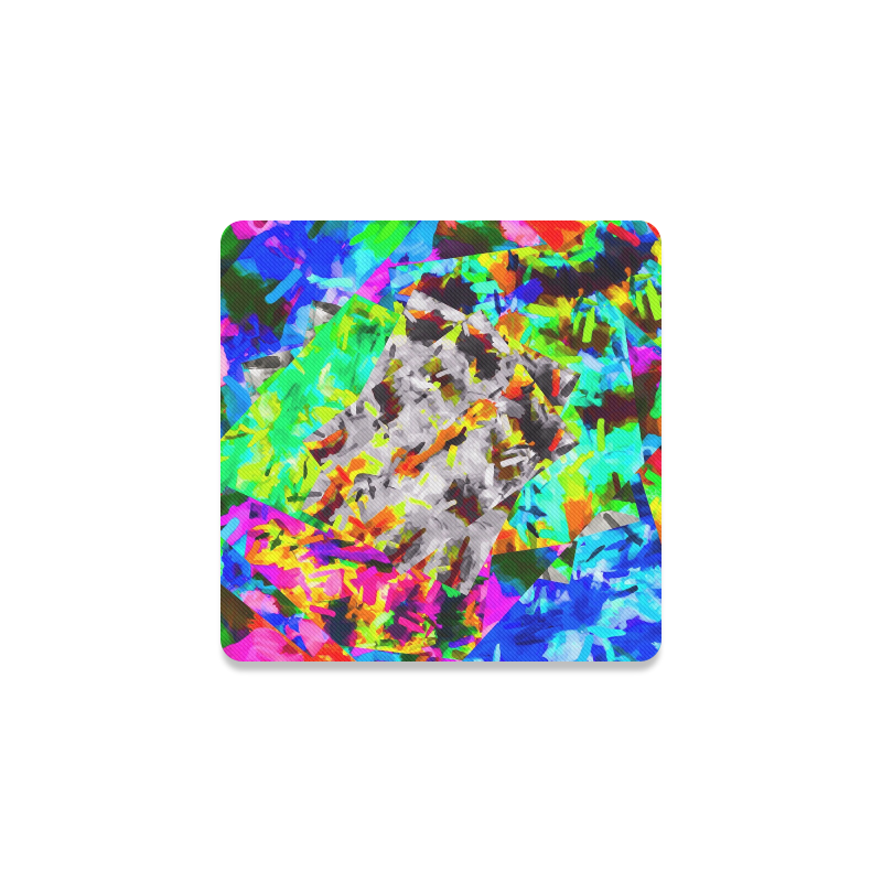 camouflage psychedelic splash painting abstract in blue green orange pink brown Square Coaster