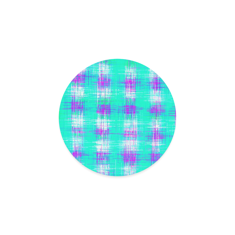 plaid pattern graffiti painting abstract in blue green and pink Round Coaster