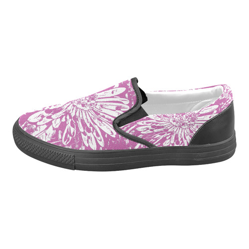 FLOWER PINK Women's Unusual Slip-on Canvas Shoes (Model 019)
