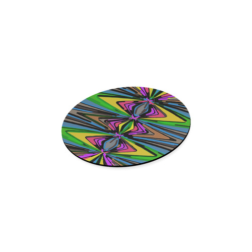 psychedelic geometric graffiti triangle pattern in pink green blue yellow and brown Round Coaster