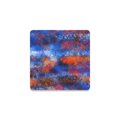 psychedelic geometric polygon shape pattern abstract in red orange blue Square Coaster