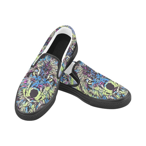 WOLF MULTICOLOR Women's Unusual Slip-on Canvas Shoes (Model 019)