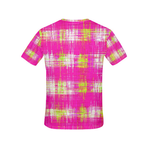 plaid pattern graffiti painting abstract in pink and yellow All Over Print T-Shirt for Women (USA Size) (Model T40)