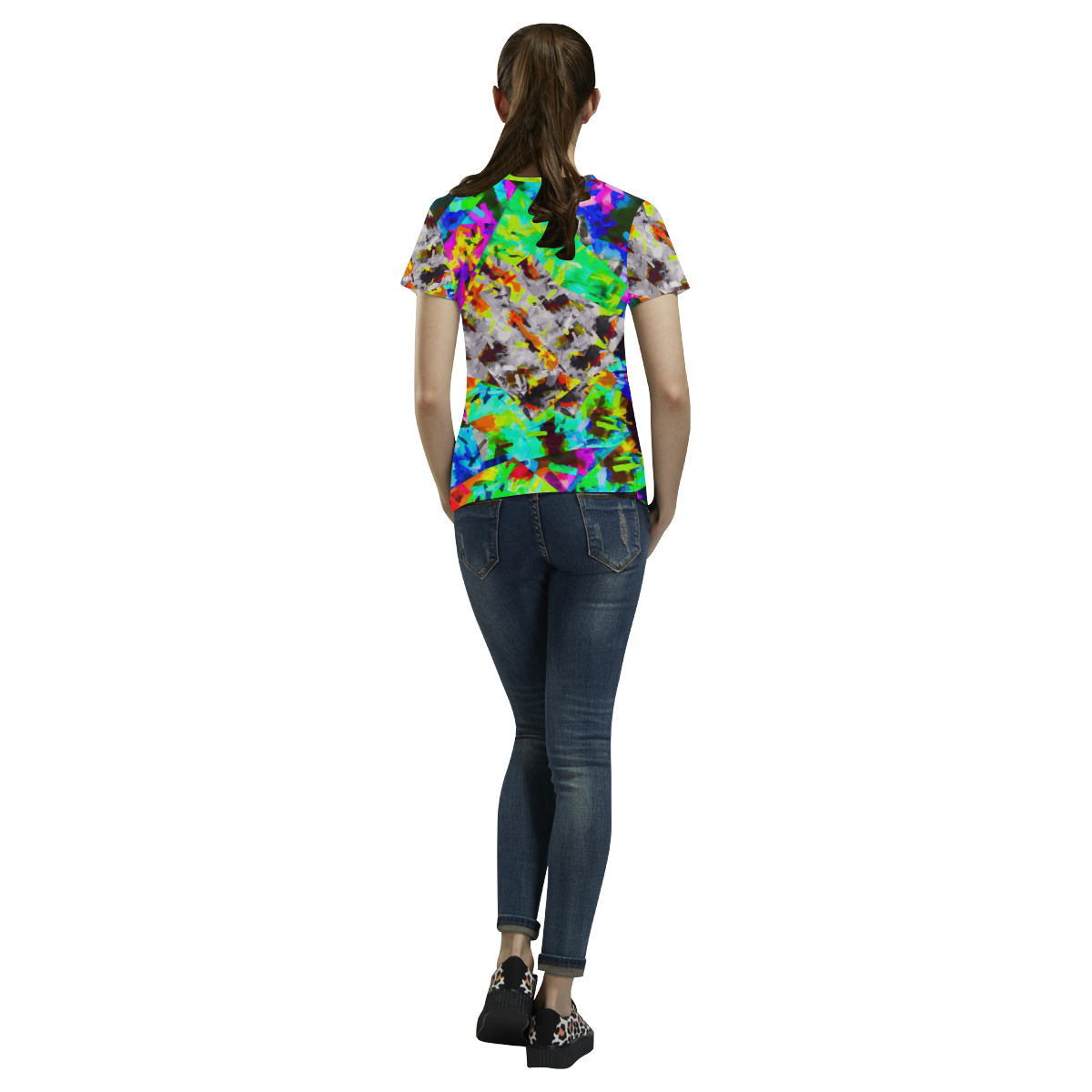camouflage psychedelic splash painting abstract in blue green orange pink brown All Over Print T-Shirt for Women (USA Size) (Model T40)