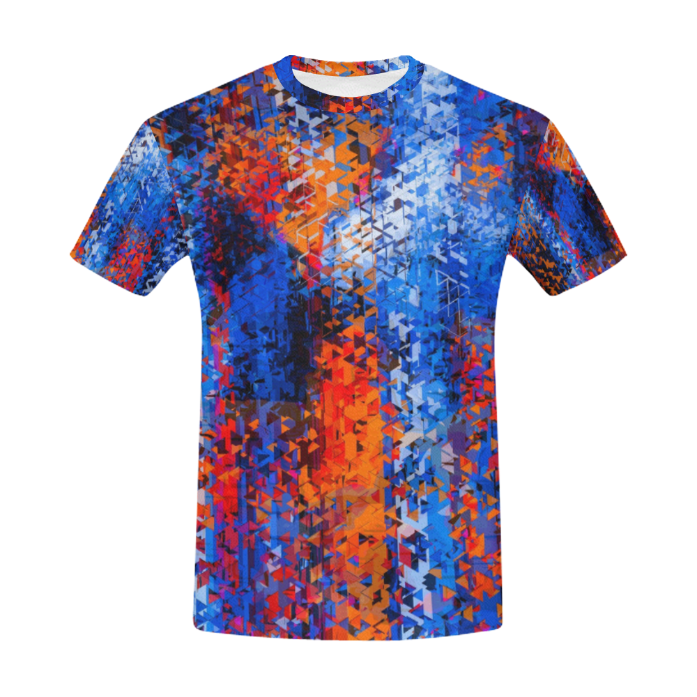 psychedelic geometric polygon shape pattern abstract in blue red orange All Over Print T-Shirt for Men (USA Size) (Model T40)