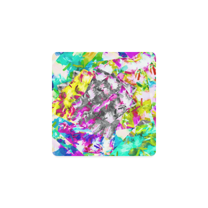 camouflage psychedelic splash painting abstract in pink blue yellow green purple Square Coaster