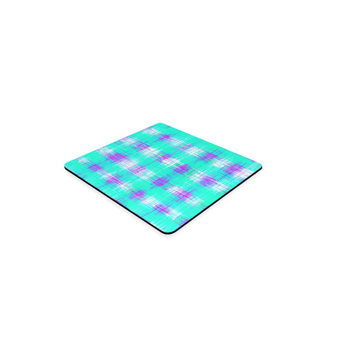 plaid pattern graffiti painting abstract in blue green and pink Square Coaster