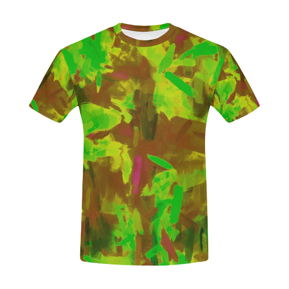 camouflage painting texture abstract background in green yellow brown All Over Print T-Shirt for Men (USA Size) (Model T40)