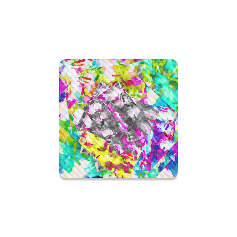 camouflage psychedelic splash painting abstract in pink blue yellow green purple Square Coaster