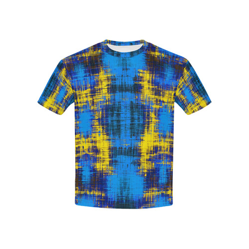 geometric plaid pattern painting abstract in blue yellow and black Kids' All Over Print T-shirt (USA Size) (Model T40)