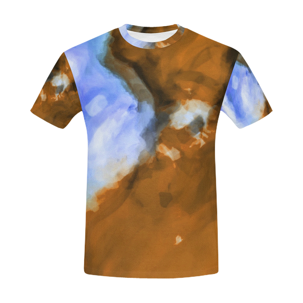 rusty psychedelic splash painting texture abstract background in blue and brown All Over Print T-Shirt for Men (USA Size) (Model T40)