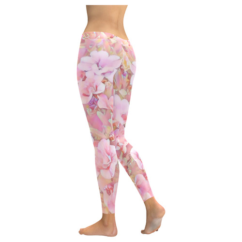 Lovely Floral 36A by FeelGood Women's Low Rise Leggings (Invisible Stitch) (Model L05)