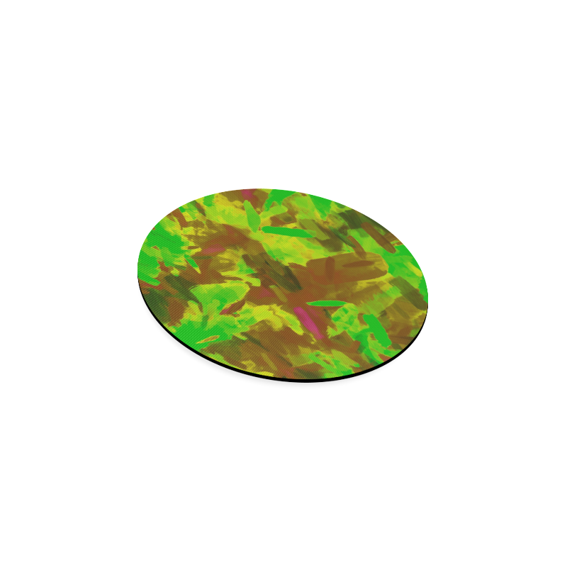 camouflage painting texture abstract background in green yellow brown Round Coaster