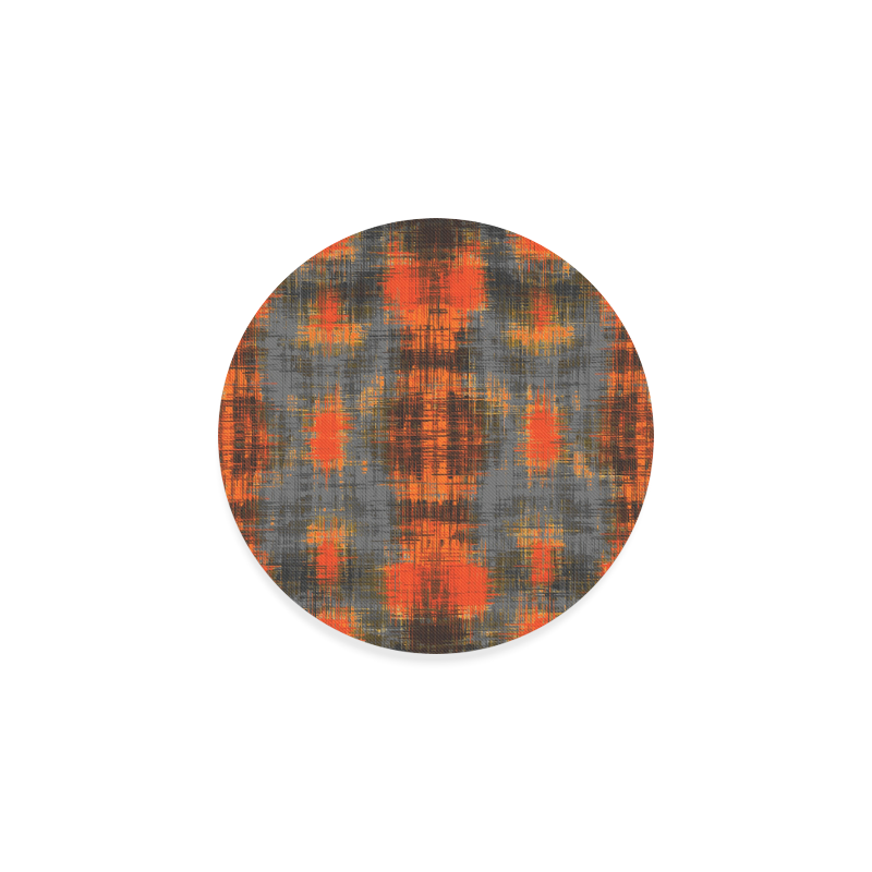 vintage geometric plaid pattern abstract in orange brown black Round Coaster