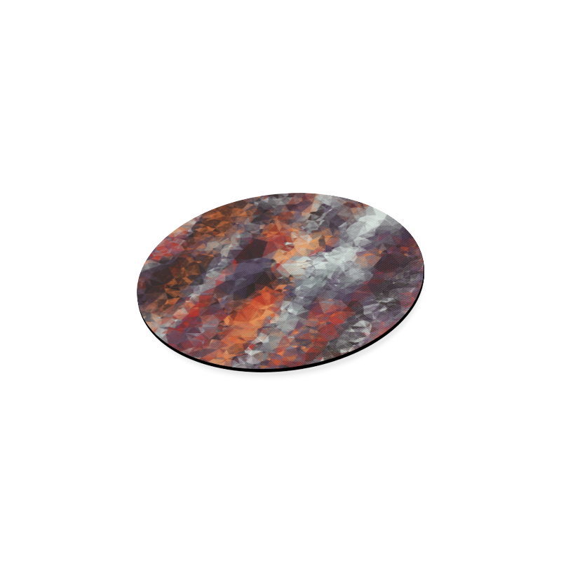 psychedelic geometric polygon shape pattern abstract in orange brown red black Round Coaster