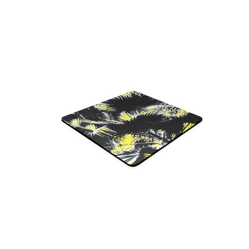 black and white palm leaves with yellow background Square Coaster
