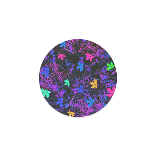 maple leaf in pink blue green yellow purple with pink and purple creepers plants background Round Coaster