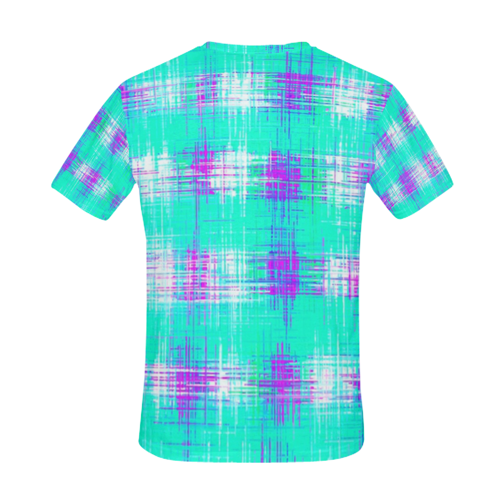 plaid pattern graffiti painting abstract in blue green and pink All Over Print T-Shirt for Men (USA Size) (Model T40)
