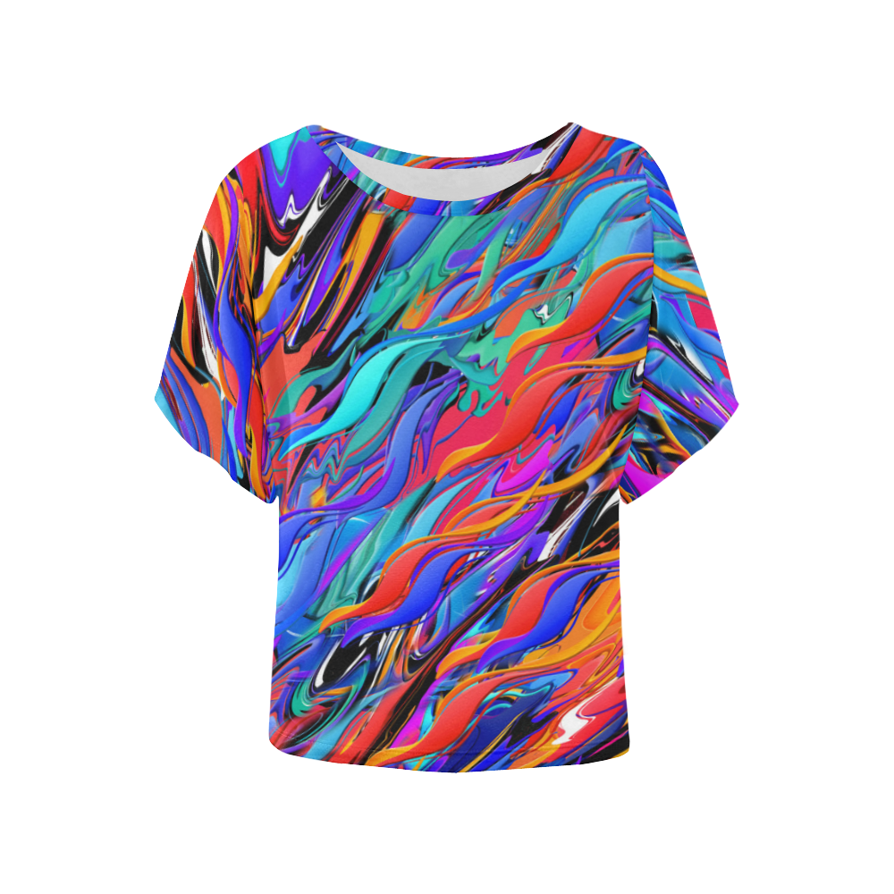 Colorful Colorful Ladies Top Water Fire Design by Juleez Women's Batwing-Sleeved Blouse T shirt (Model T44)