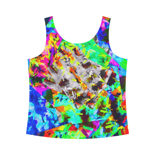 camouflage psychedelic splash painting abstract in blue green orange pink brown All Over Print Tank Top for Women (Model T43)