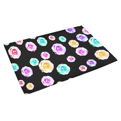 colorful roses in pink purple green yellow with black background Azalea Doormat 30" x 18" (Sponge Material)