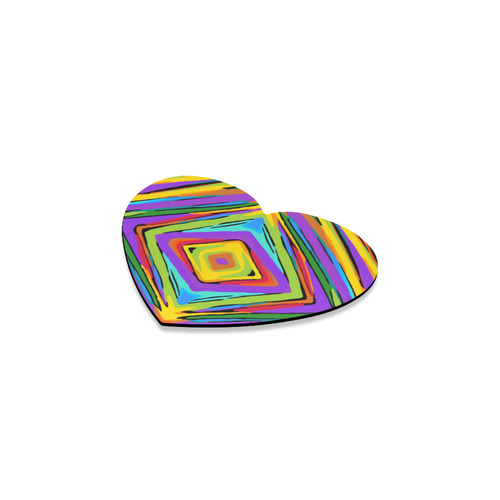 psychedelic geometric graffiti square pattern abstract in blue purple pink yellow green Heart Coaster
