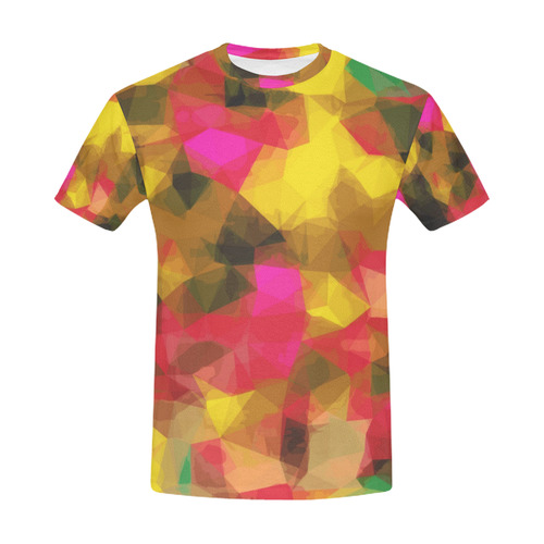 psychedelic geometric polygon shape pattern abstract in pink yellow green All Over Print T-Shirt for Men (USA Size) (Model T40)