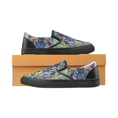 WOLF MULTICOLOR Women's Unusual Slip-on Canvas Shoes (Model 019)