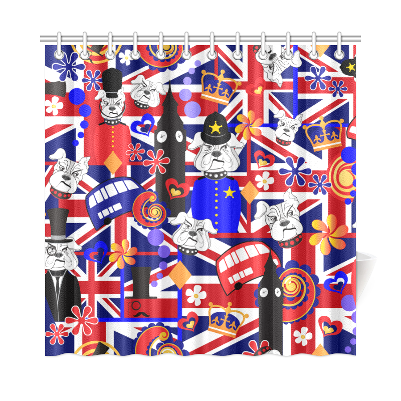 Shower Curtain London Flag UK Brit Bulldog Print by Juleez Shower Curtain 72"x72"