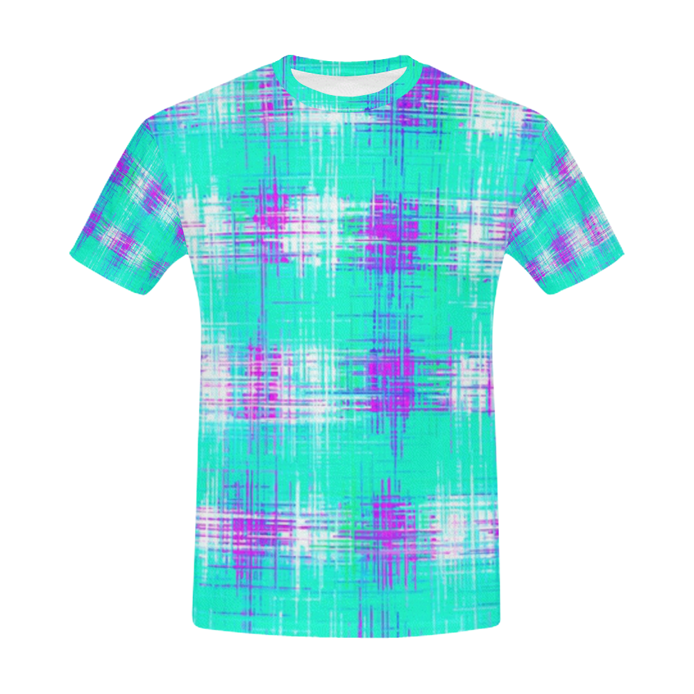 plaid pattern graffiti painting abstract in blue green and pink All Over Print T-Shirt for Men (USA Size) (Model T40)