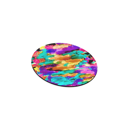 psychedelic splash painting texture abstract background in pink green purple yellow brown Round Coaster