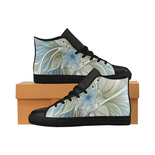 Floral Fantasy Pattern Abstract Blue Khaki Fractal Aquila High Top Microfiber Leather Women's Shoes (Model 032)