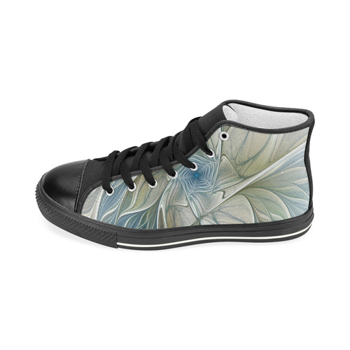 Floral Fantasy Pattern Abstract Blue Khaki Fractal Women's Classic High Top Canvas Shoes (Model 017)