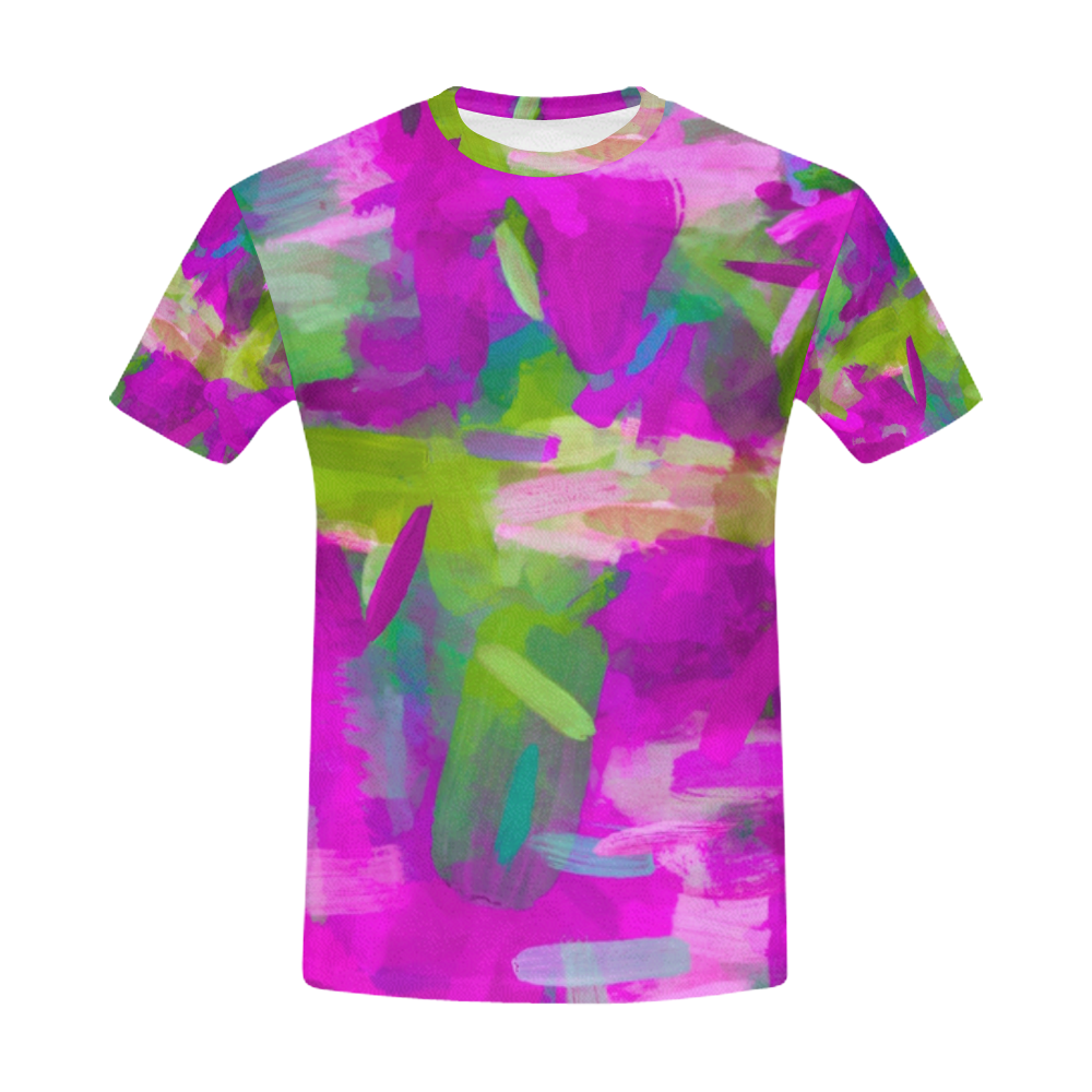 splash painting abstract texture in purple pink green All Over Print T-Shirt for Men (USA Size) (Model T40)