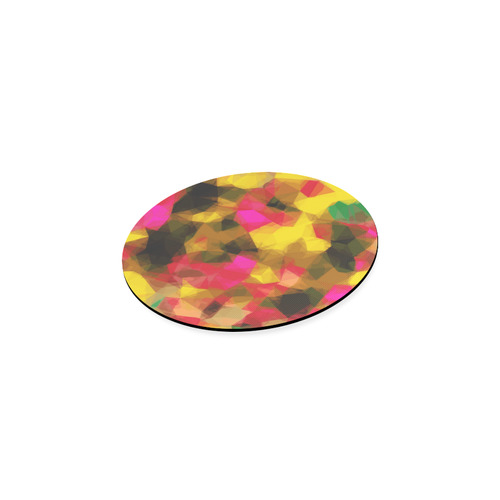 psychedelic geometric polygon shape pattern abstract in pink yellow green Round Coaster