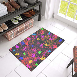 maple leaf in yellow green pink blue red with red and orange creepers plants background Azalea Doormat 24" x 16" (Sponge Material)