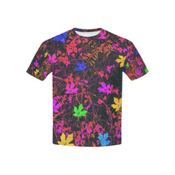 maple leaf in yellow green pink blue red with red and orange creepers plants background Kids' All Over Print T-shirt (USA Size) (Model T40)