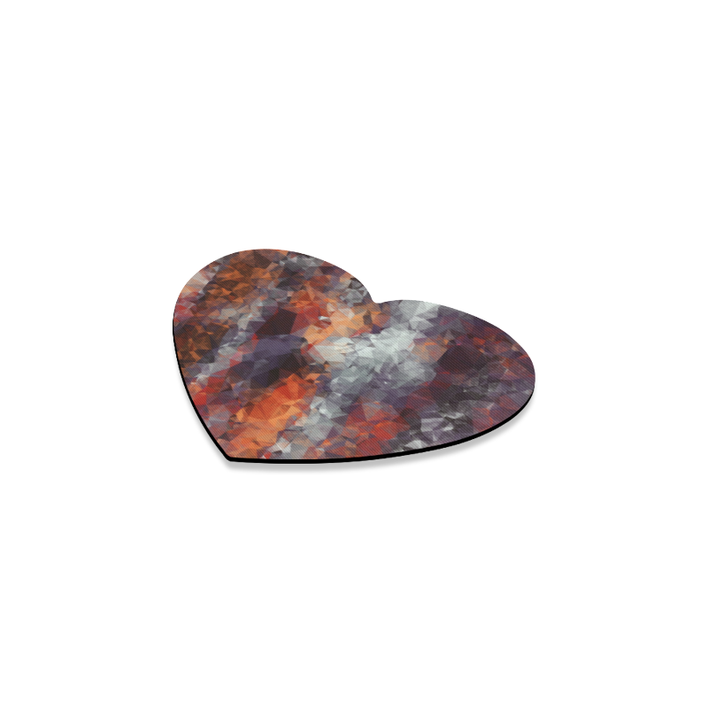 psychedelic geometric polygon shape pattern abstract in orange brown red black Heart Coaster
