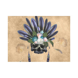 Cool skull with feathers and flowers Placemat 14’’ x 19’’