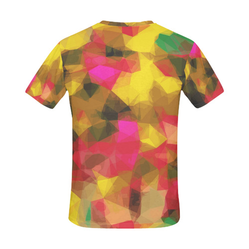 psychedelic geometric polygon shape pattern abstract in pink yellow green All Over Print T-Shirt for Men (USA Size) (Model T40)