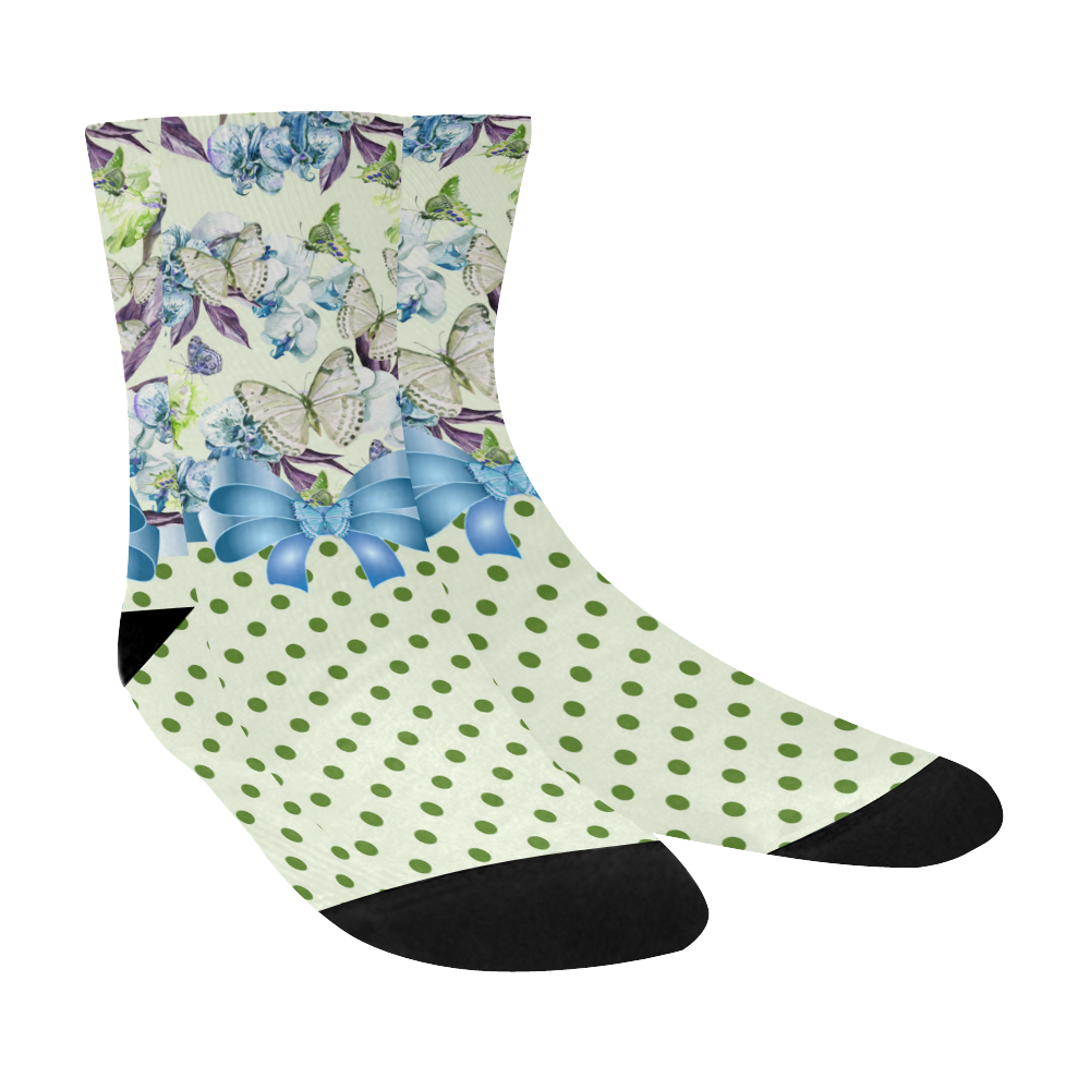 Watercolor Flowers Butterflies Polka Dots Ribbon B Crew Socks