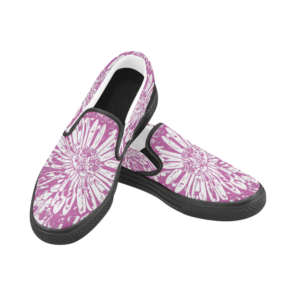 FLOWER PINK Women's Unusual Slip-on Canvas Shoes (Model 019)