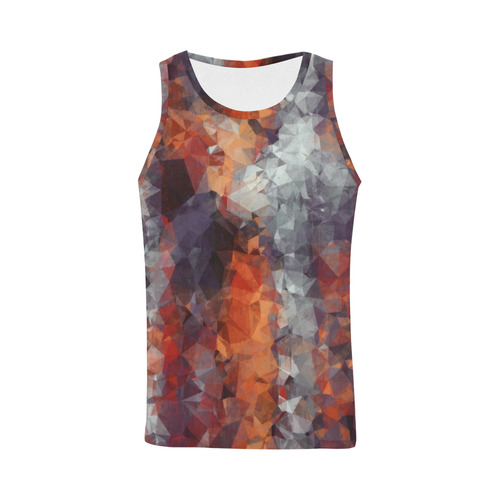 psychedelic geometric polygon shape pattern abstract in orange brown red black All Over Print Tank Top for Men (Model T43)