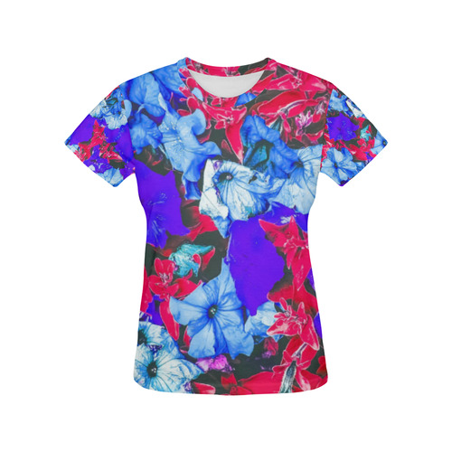 closeup flower texture abstract in blue purple red All Over Print T-Shirt for Women (USA Size) (Model T40)